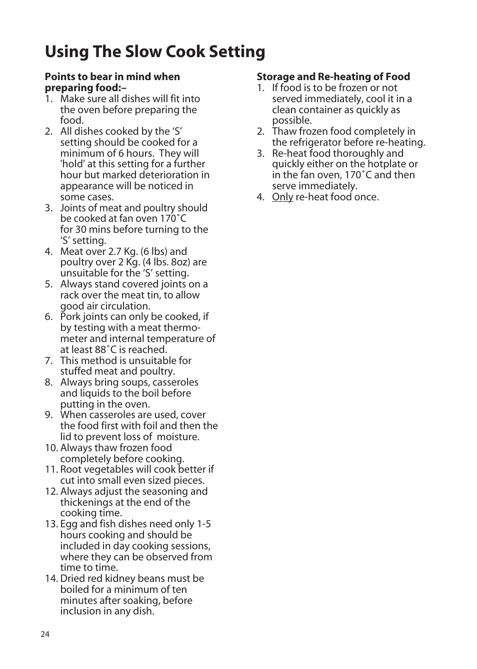 Using the slow cook setting | Hotpoint EW72 User Manual | Page 24 / 40