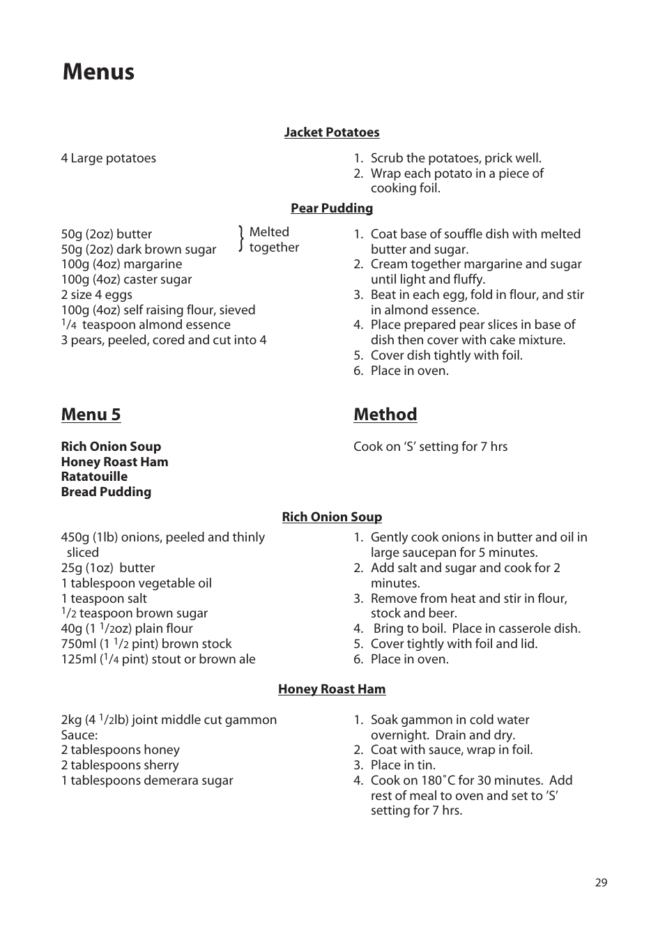 Menus, Menu 5, Method | Hotpoint EW72 User Manual | Page 29 / 40