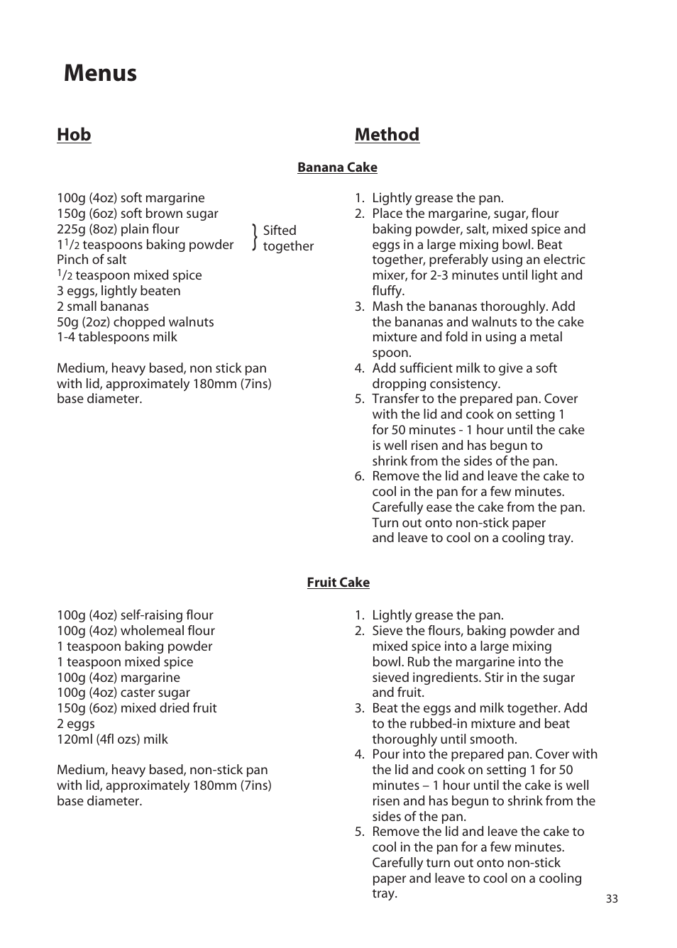 Menus, Method | Hotpoint EW72 User Manual | Page 33 / 40