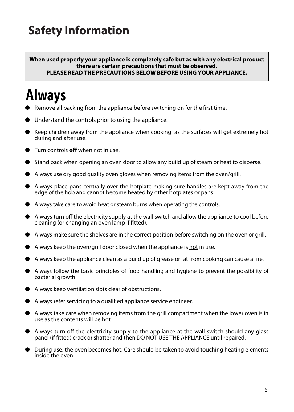 Always, Safety information | Hotpoint EW72 User Manual | Page 5 / 40