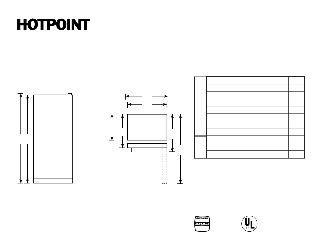 Hotpoint 18.2 CU. FT. TOP-FREEZER CTX18GACWW User Manual | 2 pages