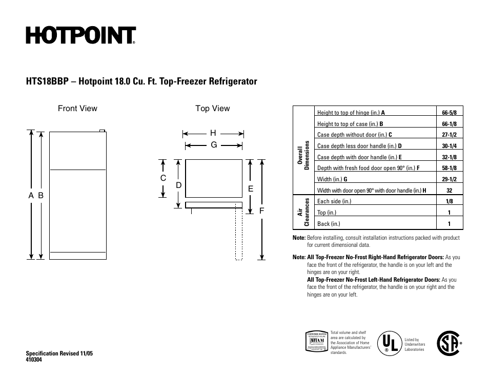 Hotpoint HTS18BBPWW User Manual | 2 pages