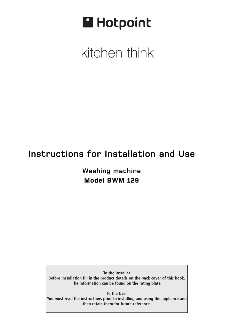 Hotpoint BWM 129 User Manual | 20 pages