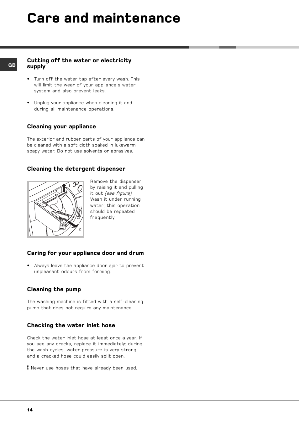 Care and maintenance | Hotpoint BWM 129 User Manual | Page 16 / 20