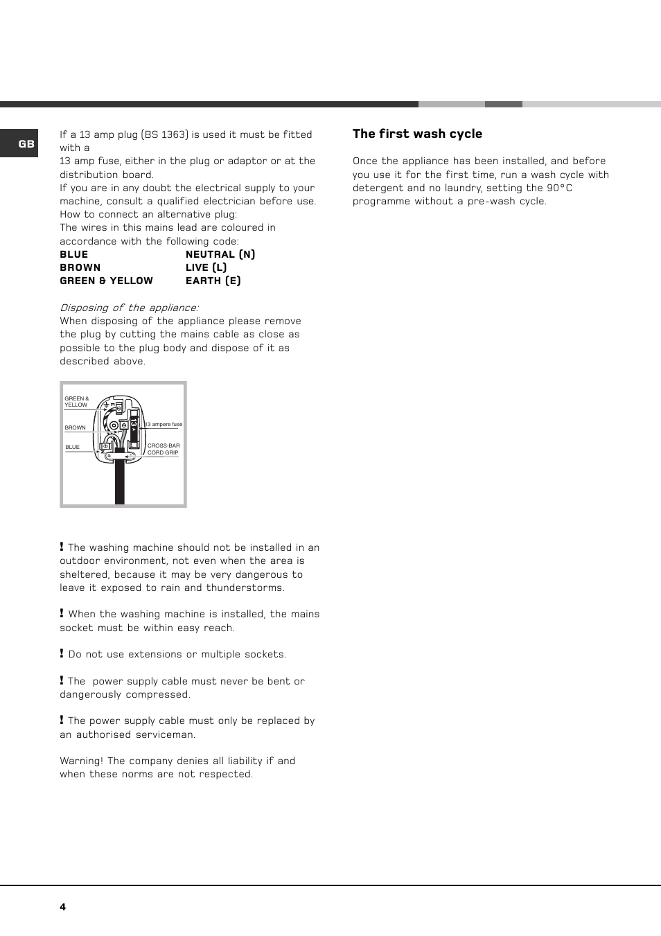 The first wash cycle | Hotpoint BWM 129 User Manual | Page 6 / 20