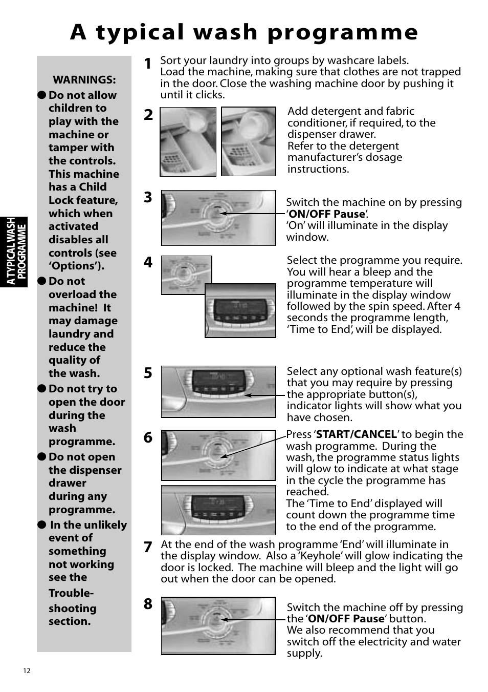 A typical wash programme | Hotpoint WF860 User Manual | Page 12 / 28