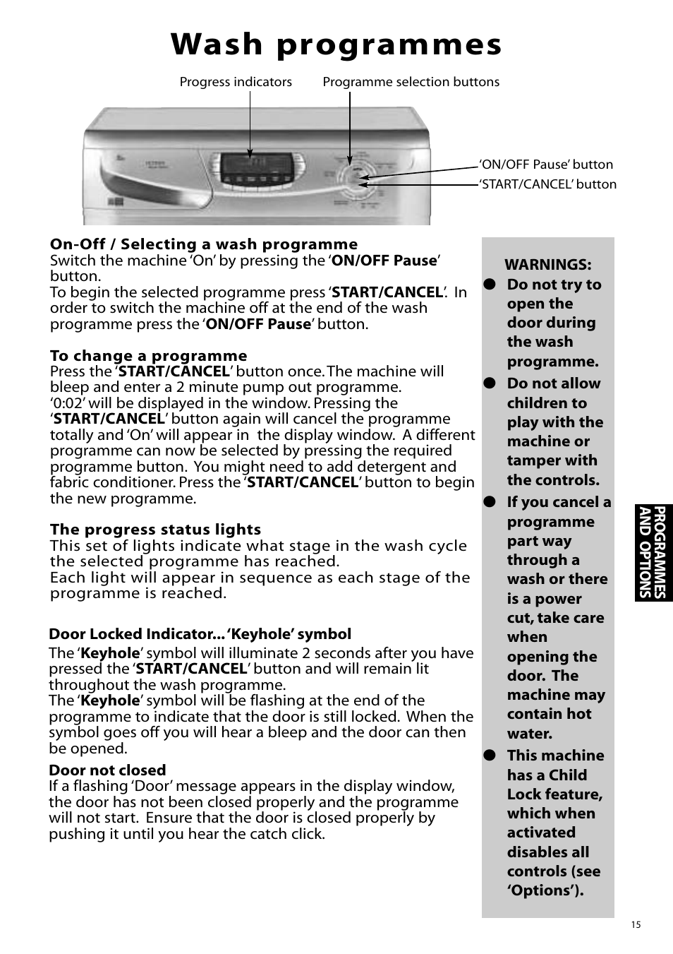 Wash programmes | Hotpoint WF860 User Manual | Page 15 / 28