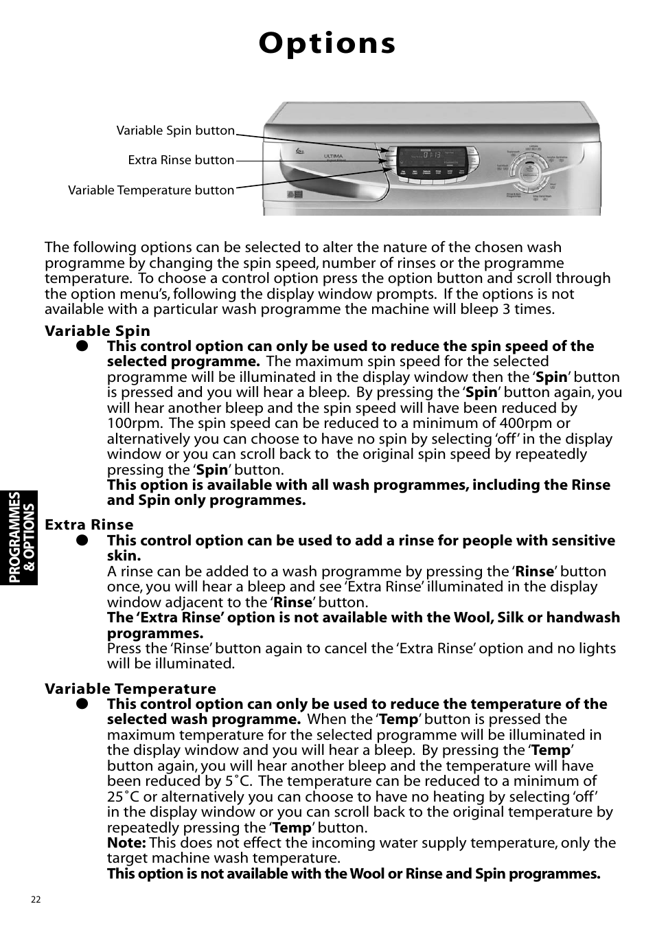 Options | Hotpoint WF860 User Manual | Page 22 / 28