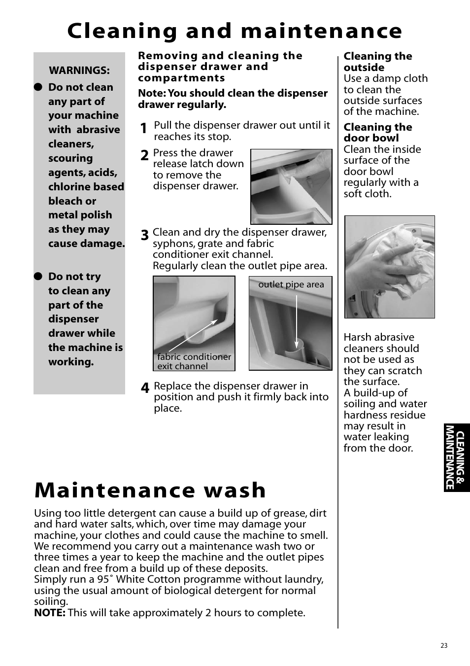 Cleaning and maintenance, Maintenance wash | Hotpoint WF860 User Manual | Page 23 / 28