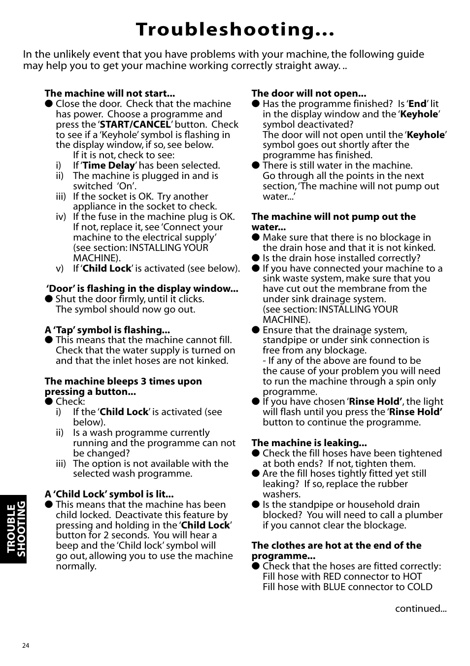 Troubleshooting | Hotpoint WF860 User Manual | Page 24 / 28