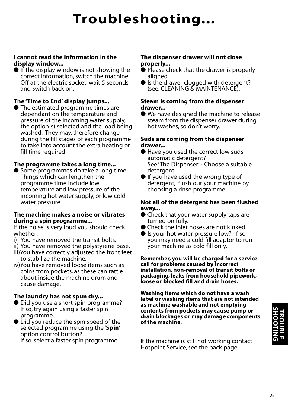 Troubleshooting | Hotpoint WF860 User Manual | Page 25 / 28