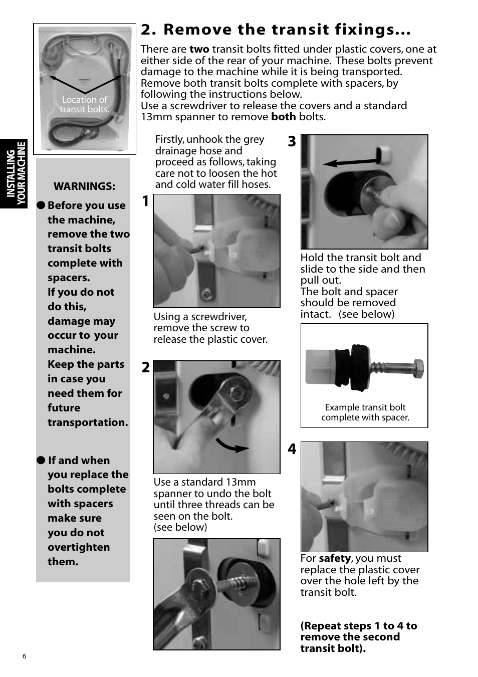 Remove the transit fixings | Hotpoint WF860 User Manual | Page 6 / 28