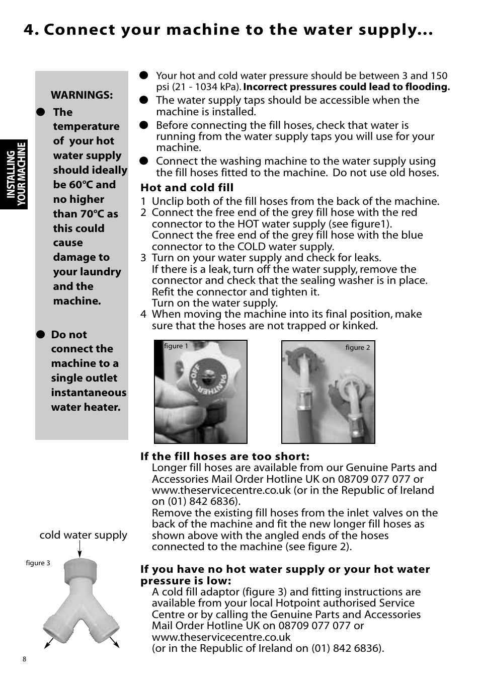 Connect your machine to the water supply | Hotpoint WF860 User Manual | Page 8 / 28