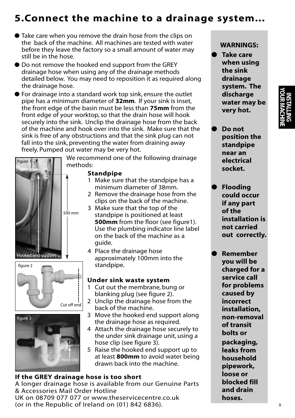 Connect the machine to a drainage system | Hotpoint WF860 User Manual | Page 9 / 28