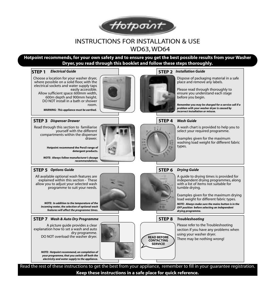 Hotpoint WD64 User Manual | 12 pages