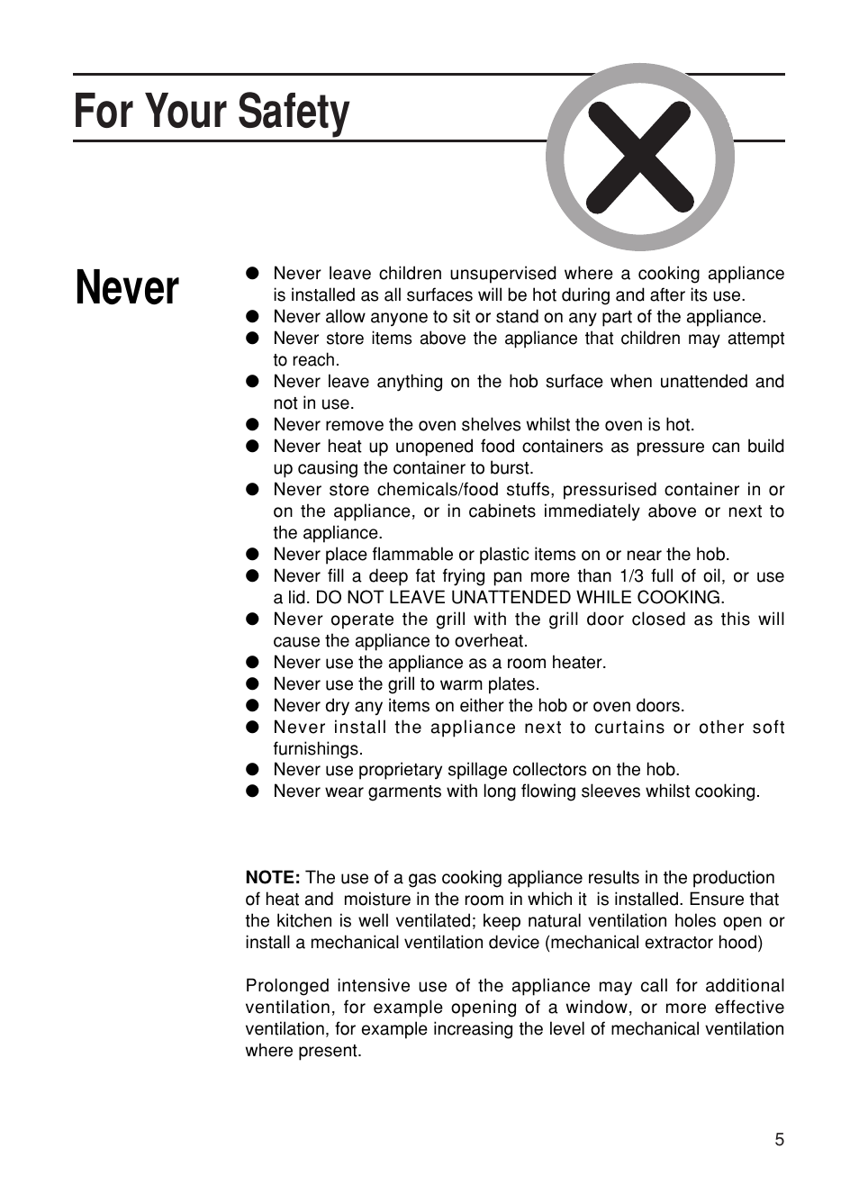 For your safety, Never | Hotpoint EG21 User Manual | Page 5 / 32