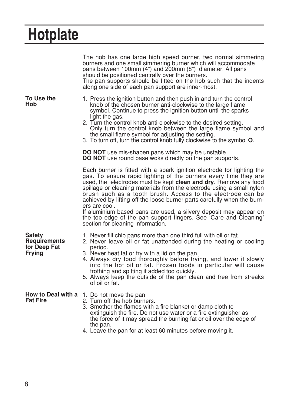 Hotplate | Hotpoint EG21 User Manual | Page 8 / 32