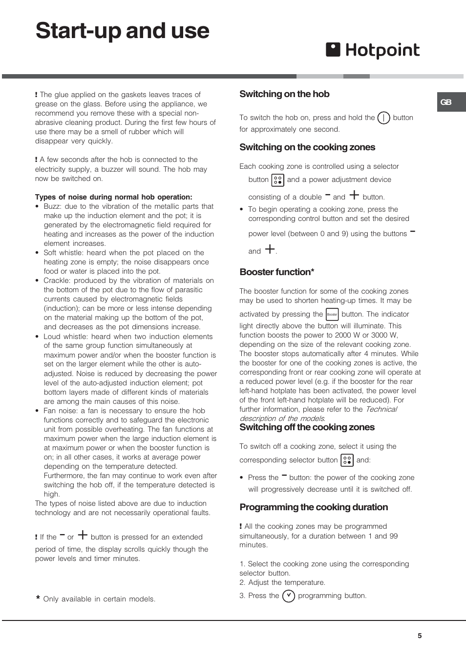 Start-up and use | Hotpoint CIC 642 C User Manual | Page 5 / 16