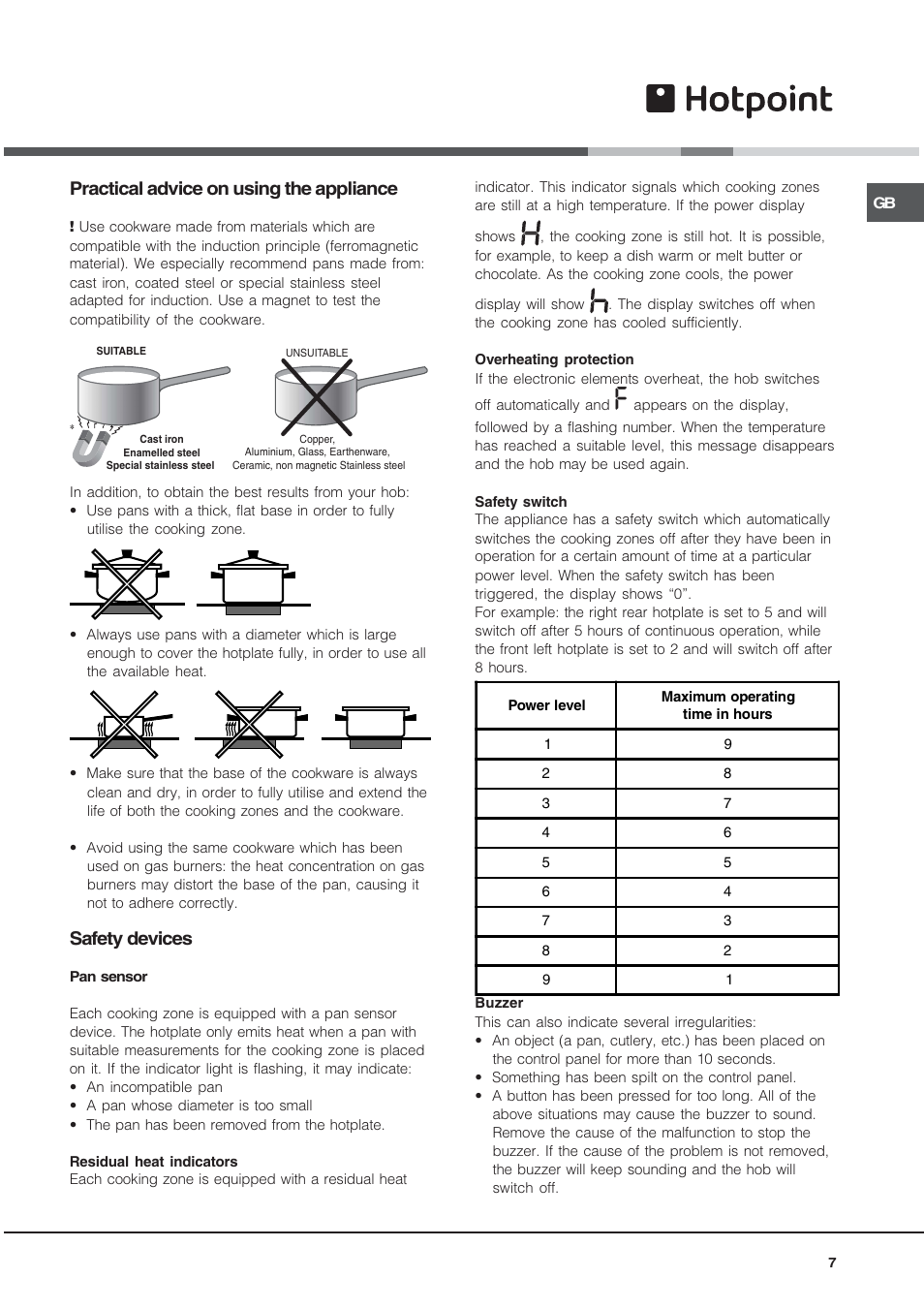 Practical advice on using the appliance, Safety devices | Hotpoint CIC 642 C User Manual | Page 7 / 16