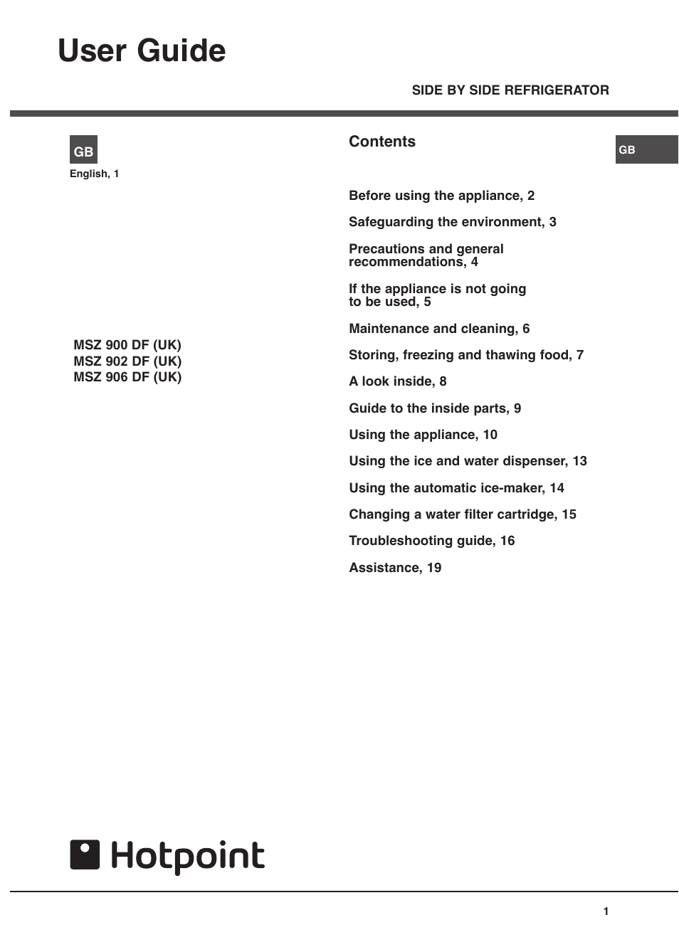 Hotpoint MSZ User Manual | 24 pages