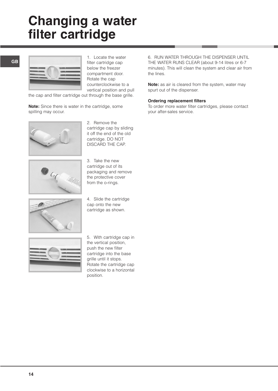 Changing a water filter cartridge | Hotpoint MSZ User Manual | Page 14 / 24