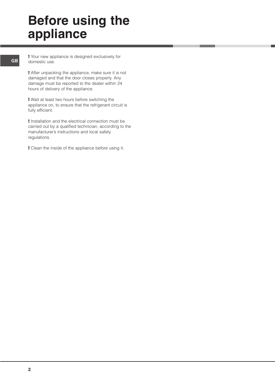 Before using the appliance | Hotpoint MSZ User Manual | Page 2 / 24