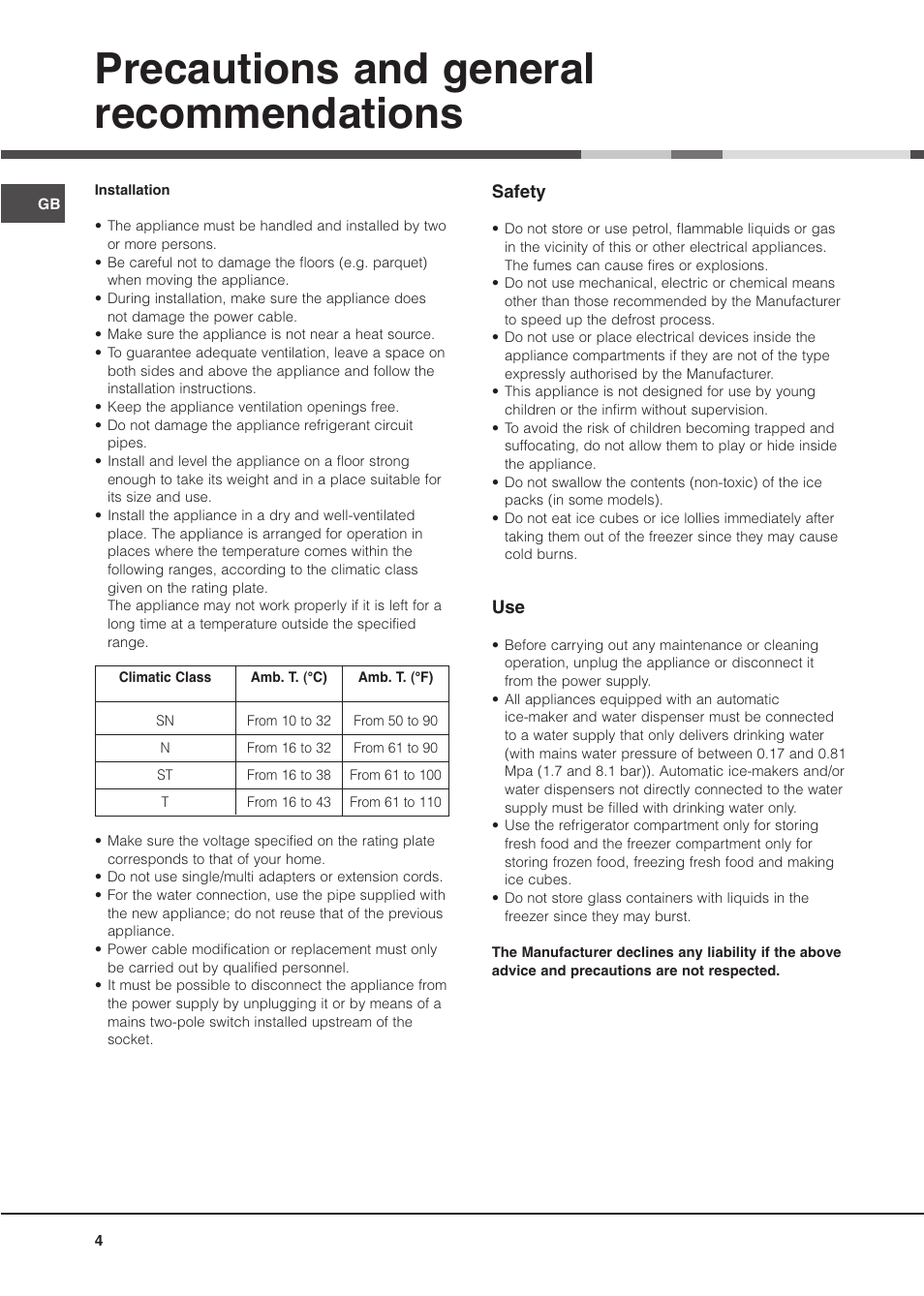 Precautions and general recommendations | Hotpoint MSZ User Manual | Page 4 / 24