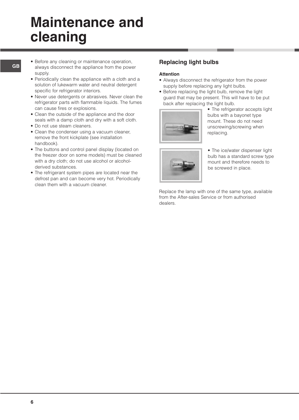 Maintenance and cleaning | Hotpoint MSZ User Manual | Page 6 / 24