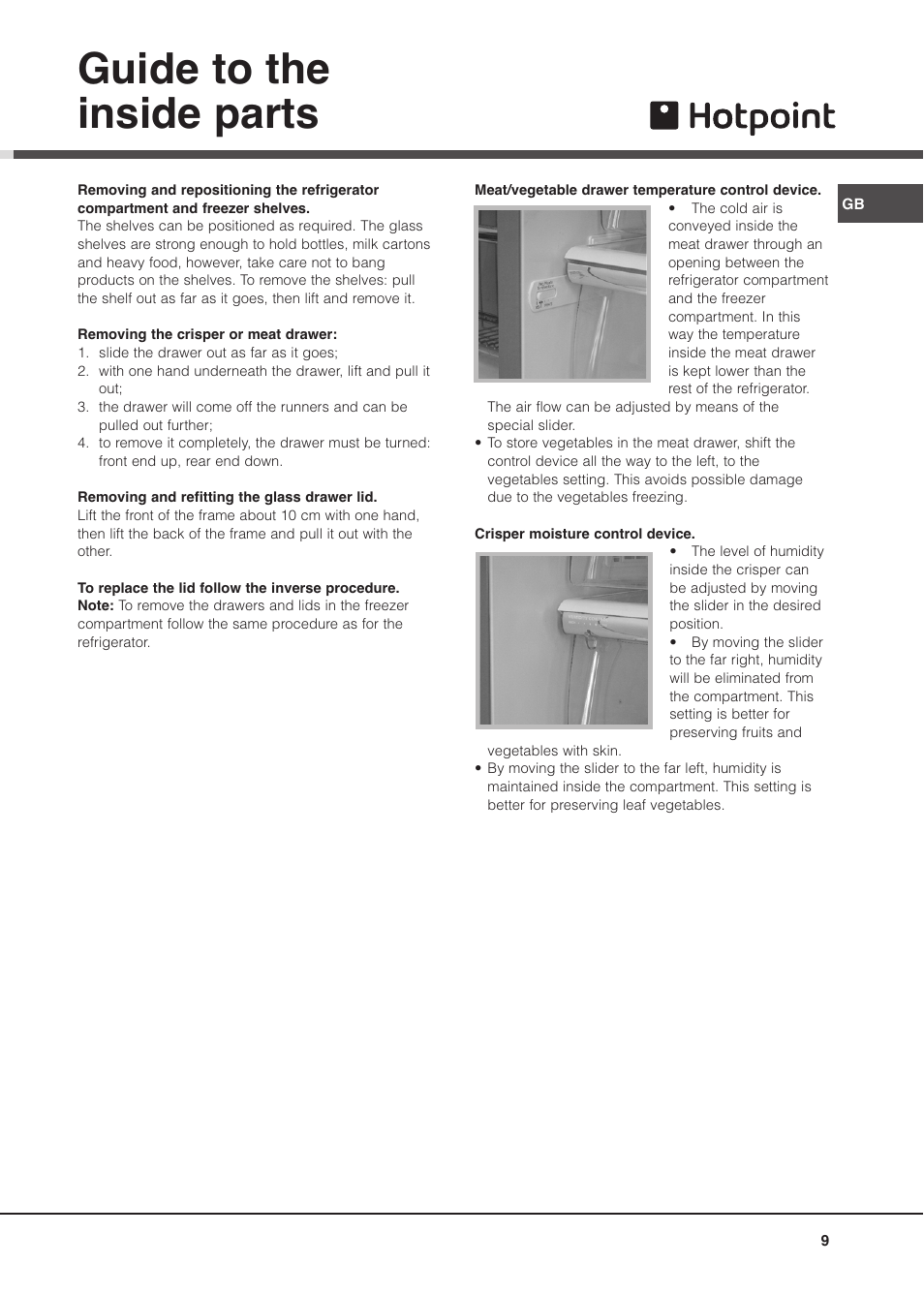 Guide to the inside parts | Hotpoint MSZ User Manual | Page 9 / 24