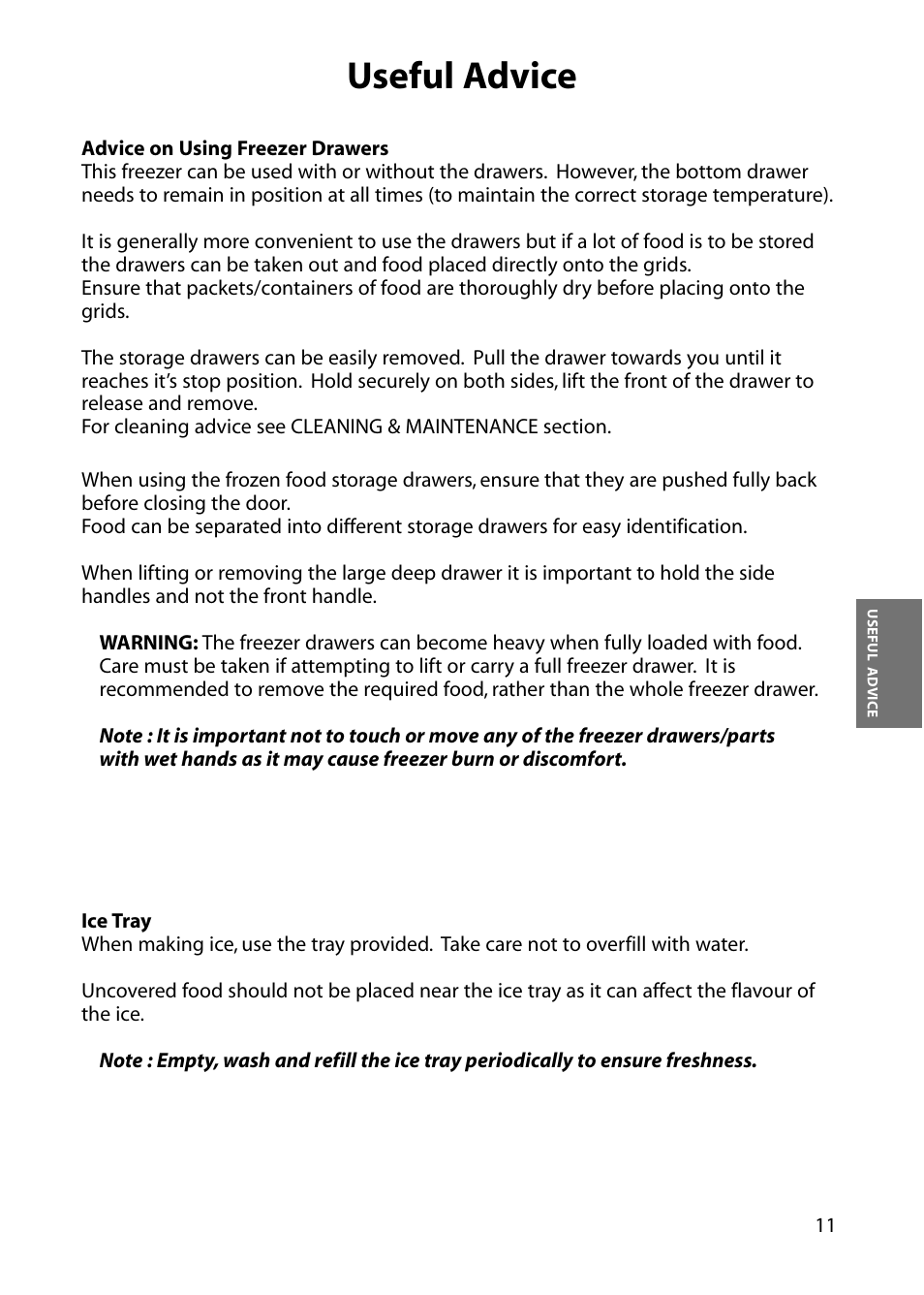 Useful advice | Hotpoint RZA36 User Manual | Page 11 / 20