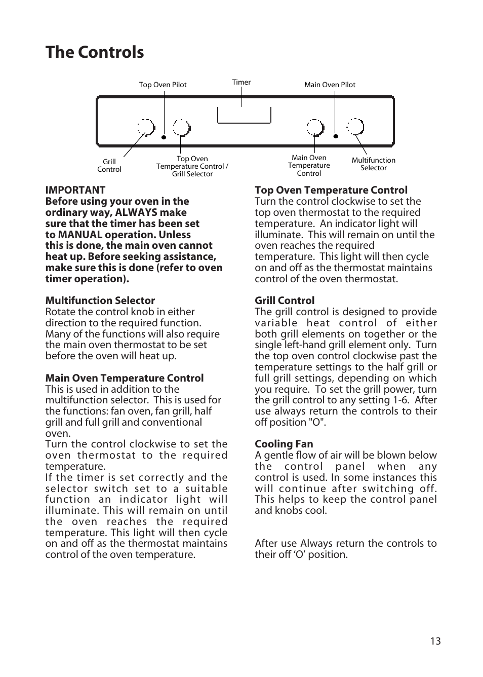 The controls | Hotpoint BD52 BD62 User Manual | Page 13 / 48