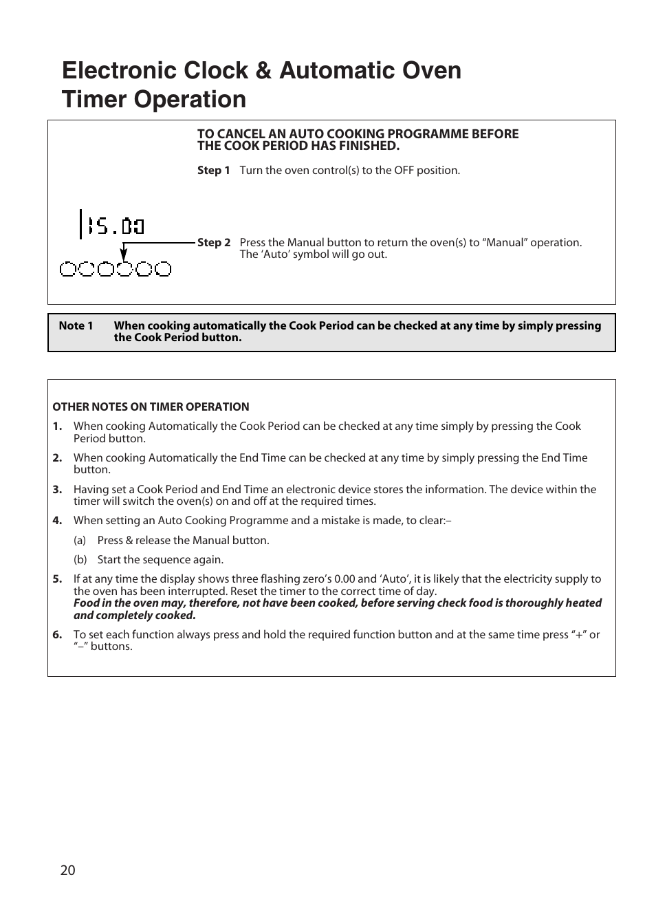 Electronic clock & automatic oven timer operation | Hotpoint BD52 BD62 User Manual | Page 20 / 48