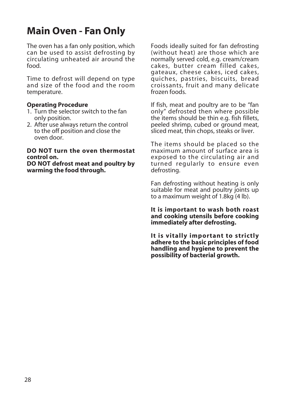 Main oven - fan only | Hotpoint BD52 BD62 User Manual | Page 28 / 48