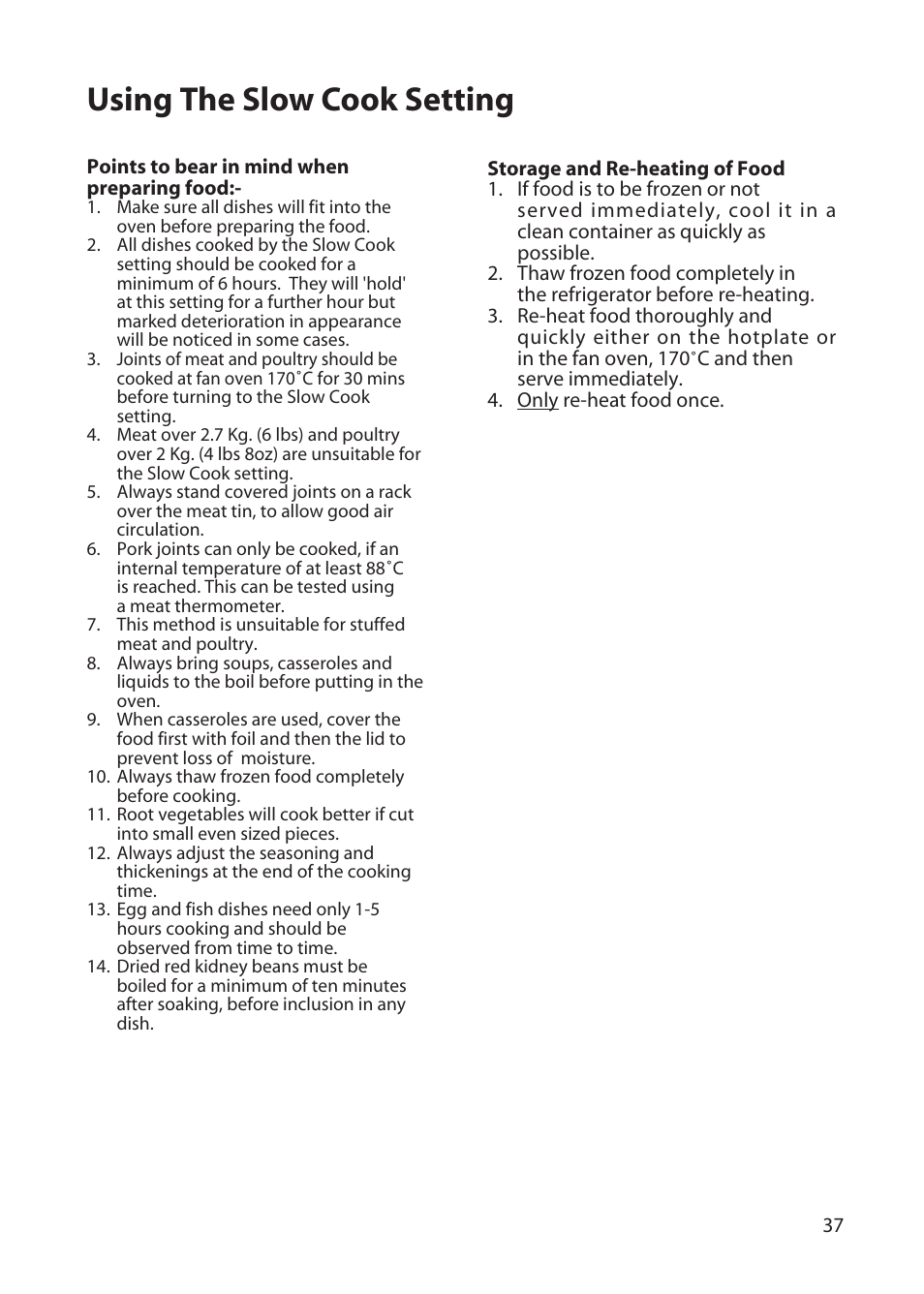 Using the slow cook setting | Hotpoint BD52 BD62 User Manual | Page 37 / 48