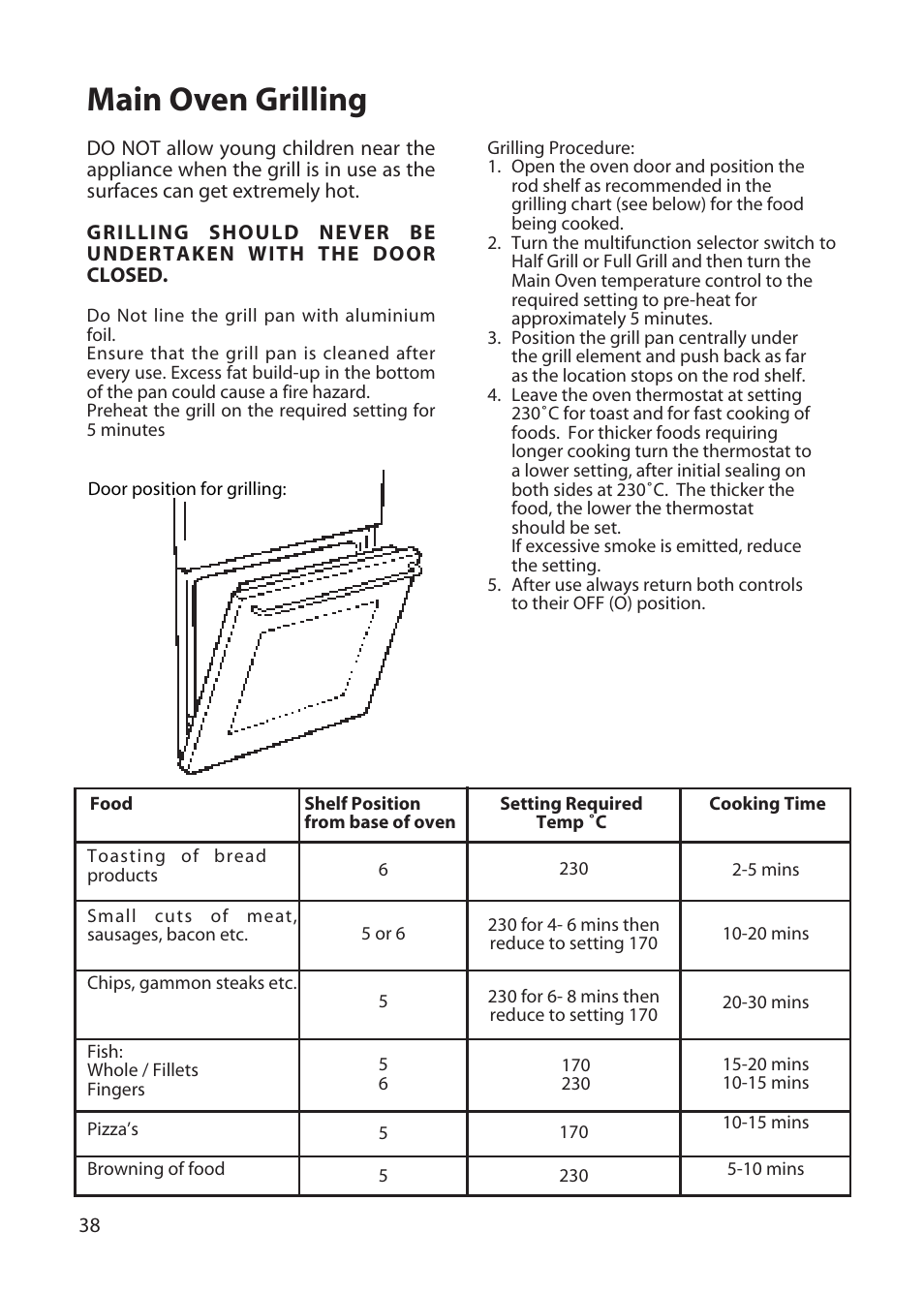 Main oven grilling | Hotpoint BD52 BD62 User Manual | Page 38 / 48