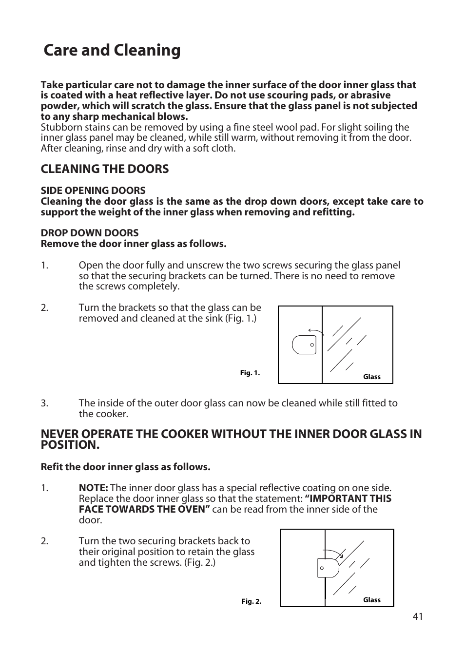 Care and cleaning, Cleaning the doors | Hotpoint BD52 BD62 User Manual | Page 41 / 48