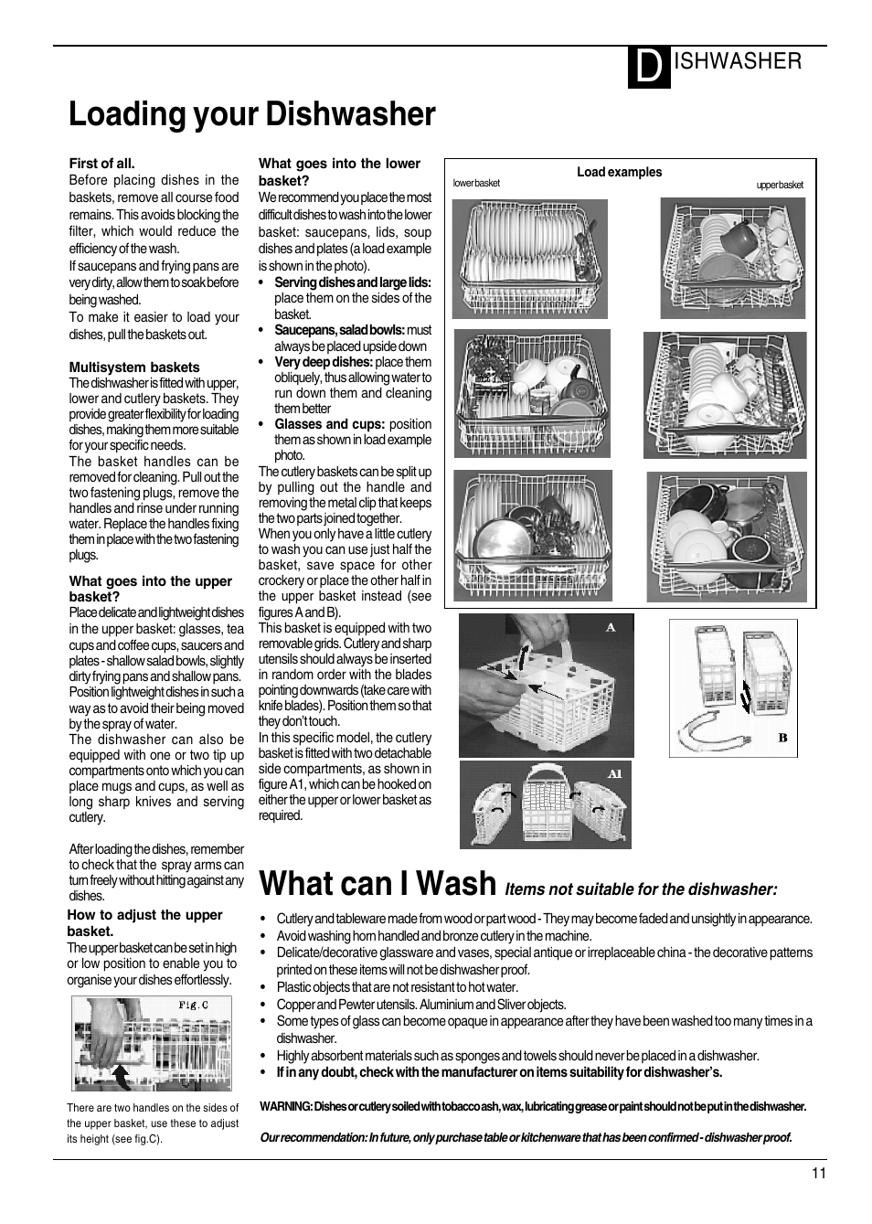 Loading your dishwasher, What can i wash, Ishwasher | Hotpoint DWF70 User Manual | Page 11 / 20