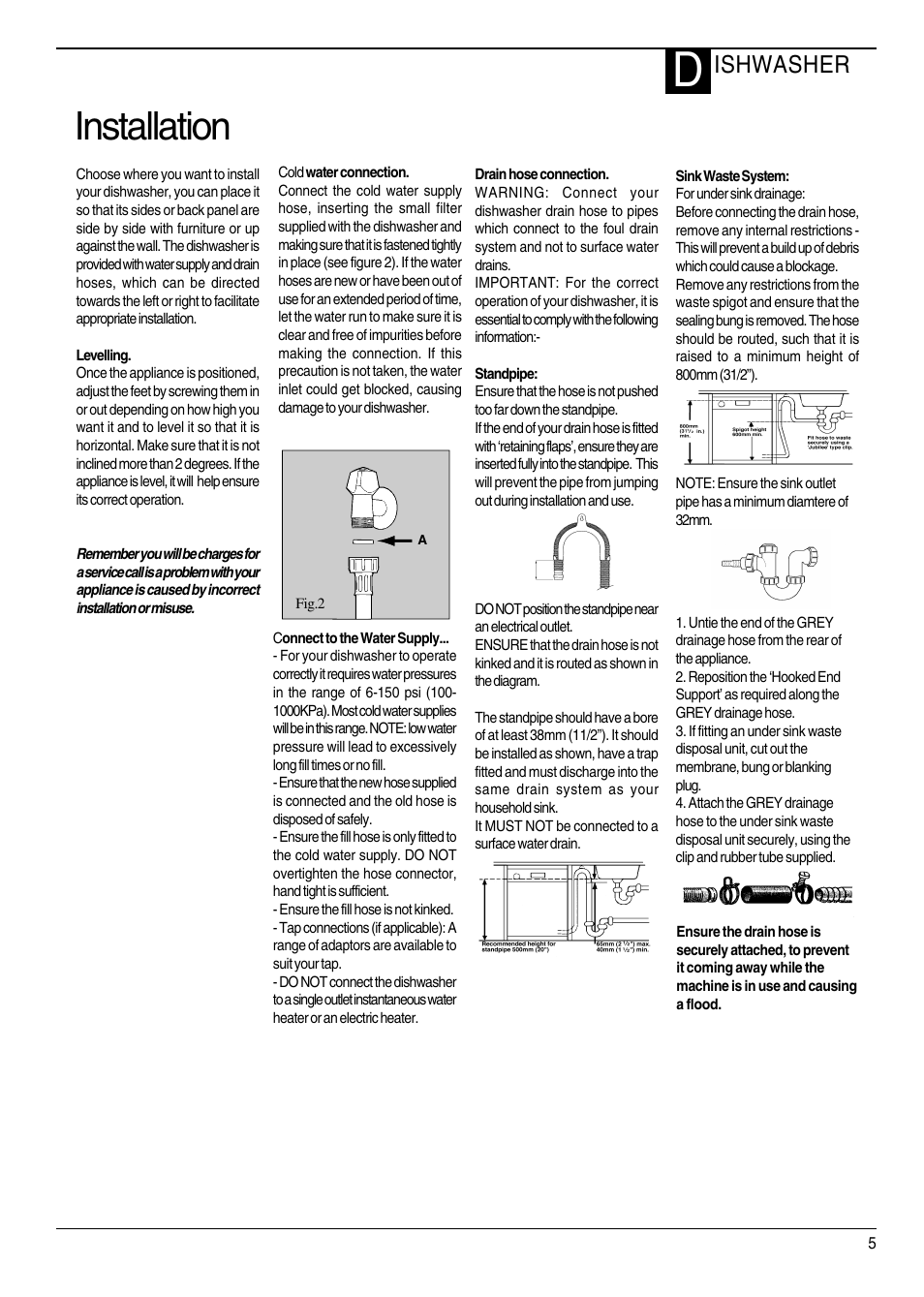 Installation, Ishwasher | Hotpoint DWF70 User Manual | Page 5 / 20