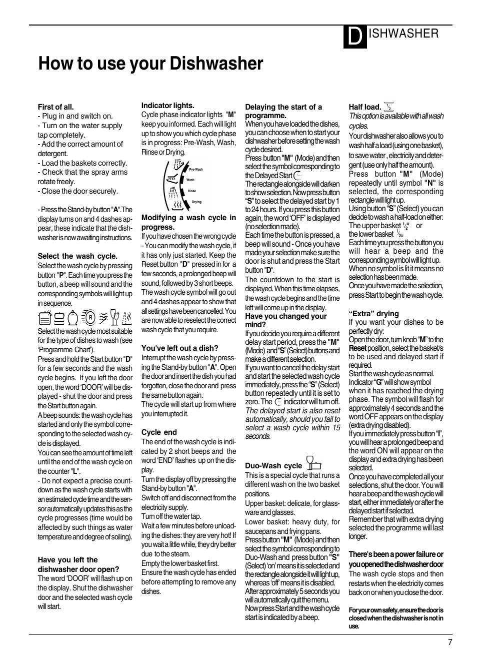 How to use your dishwasher, Ishwasher | Hotpoint DWF70 User Manual | Page 7 / 20