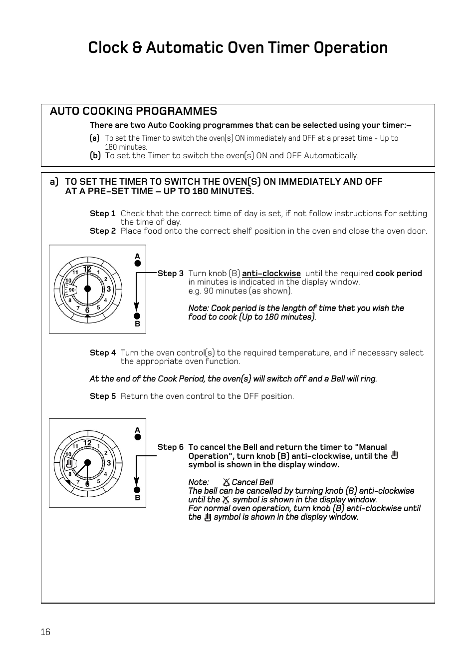 Clock & automatic oven timer operation, Auto cooking programmes | Hotpoint H251EWH User Manual | Page 18 / 32