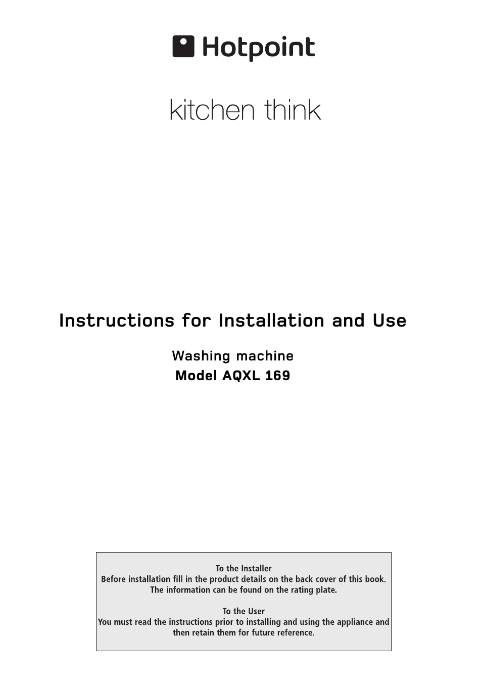 Hotpoint AQXL 169 User Manual | 20 pages