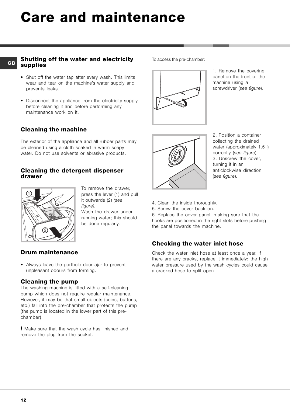 Care and maintenance | Hotpoint AQXL 169 User Manual | Page 14 / 20