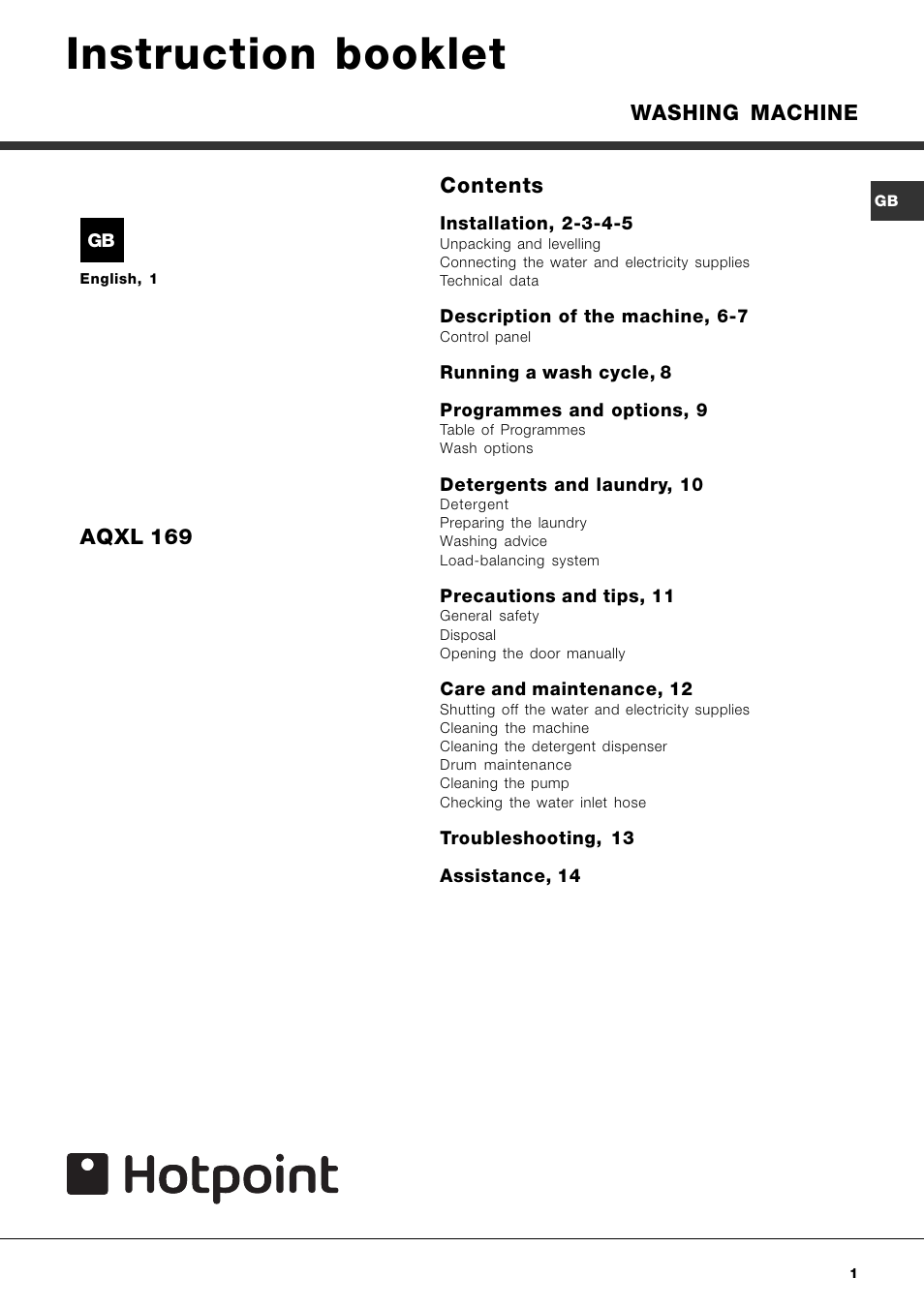 Hotpoint AQXL 169 User Manual | Page 3 / 20