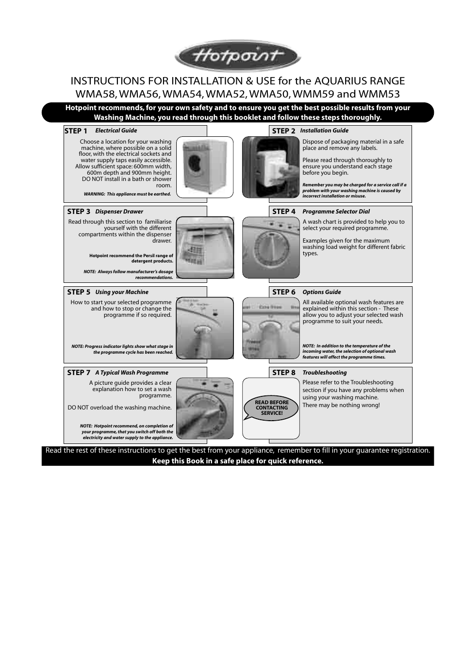 Hotpoint Aquarius WMA50 User Manual | 11 pages