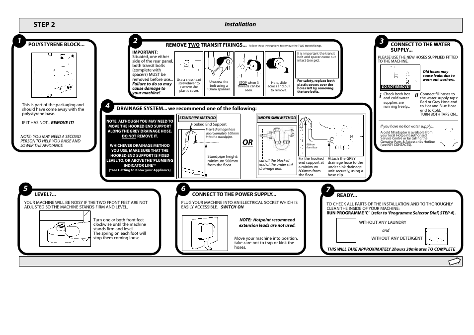 Step 2, Installation ii i | Hotpoint Aquarius WMA50 User Manual | Page 3 / 11