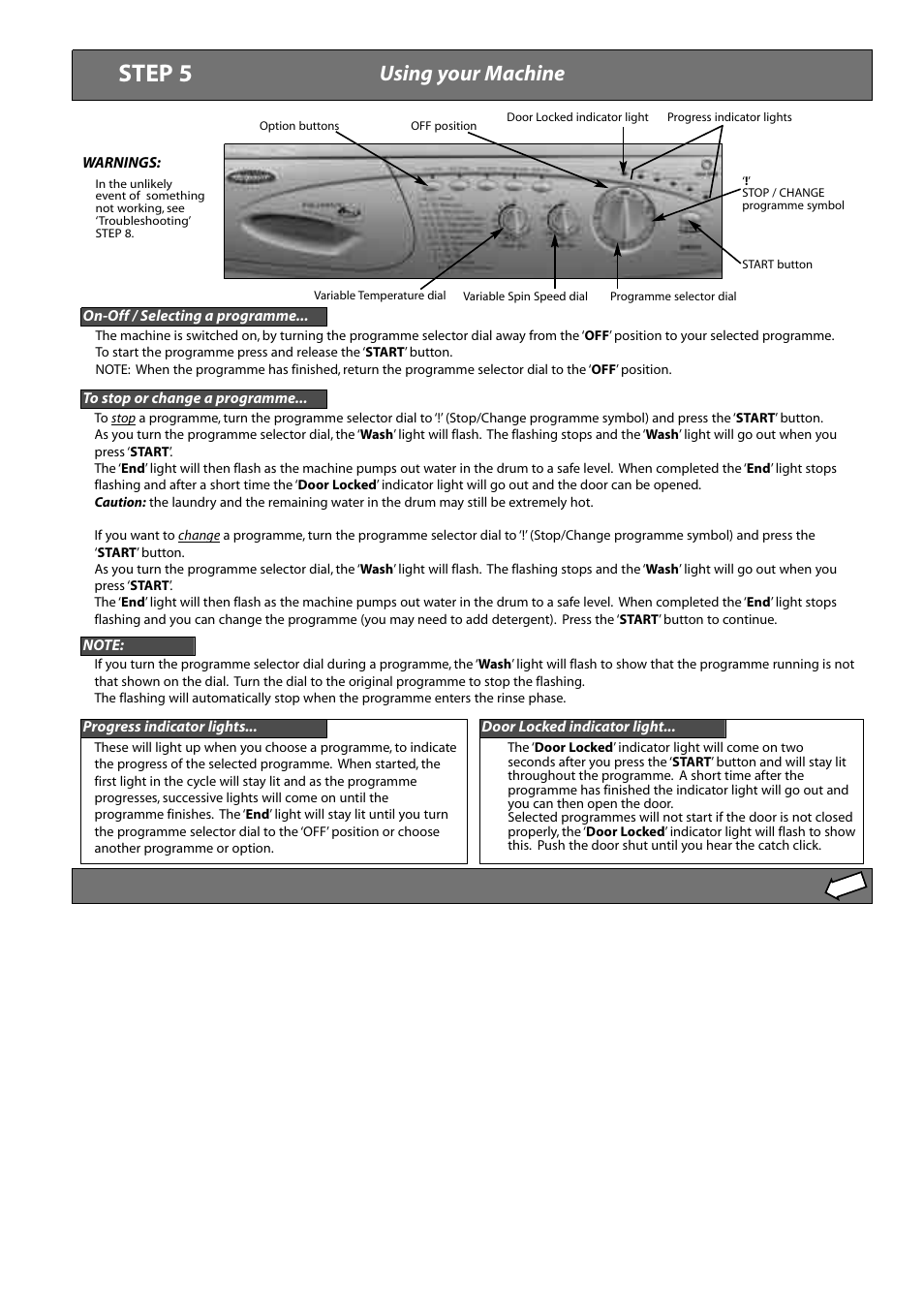 Step 5, Using your machine | Hotpoint Aquarius WMA50 User Manual | Page 6 / 11