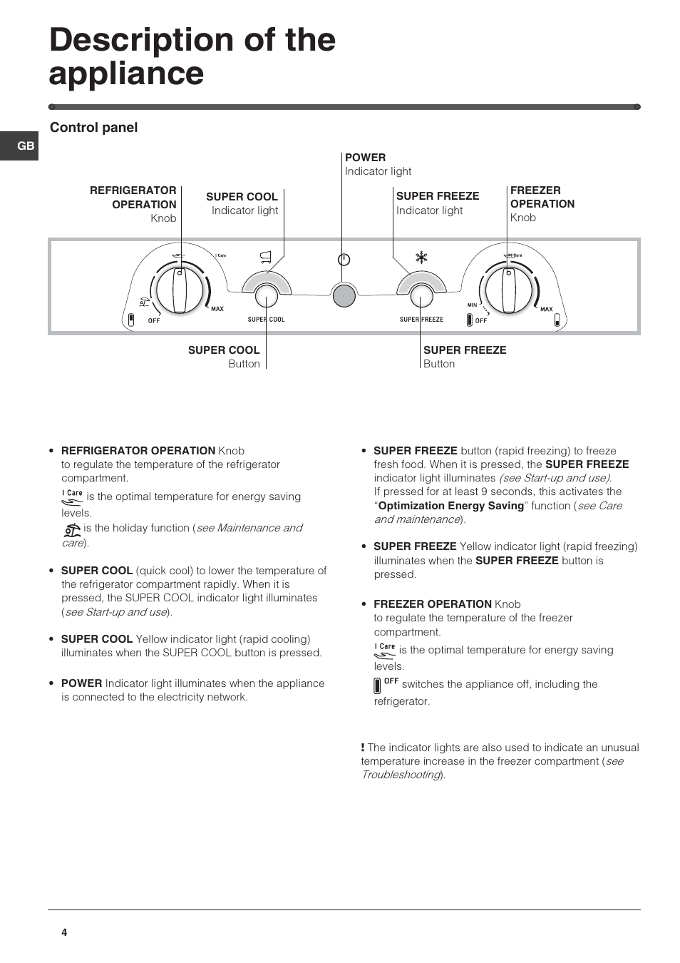 Description of the appliance | Hotpoint FF4DX(UK) User Manual | Page 4 / 12