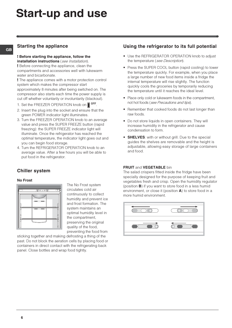 Start-up and use | Hotpoint FF4DX(UK) User Manual | Page 6 / 12