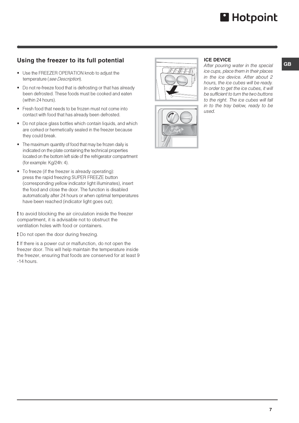 Using the freezer to its full potential | Hotpoint FF4DX(UK) User Manual | Page 7 / 12