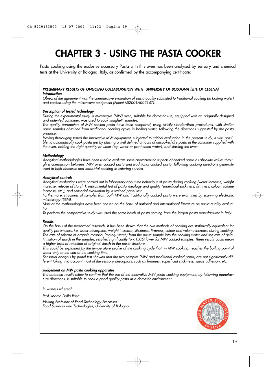 Chapter 3 - using the pasta cooker | Hotpoint MWHZ33 User Manual | Page 19 / 36